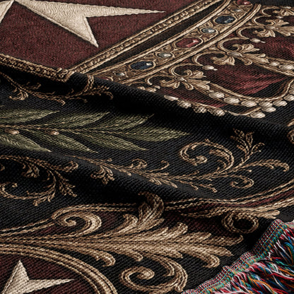 CalmNestStyle Order of Malta Crowned Crest Navy Laurel Woven Blanket jacquard woven blanket