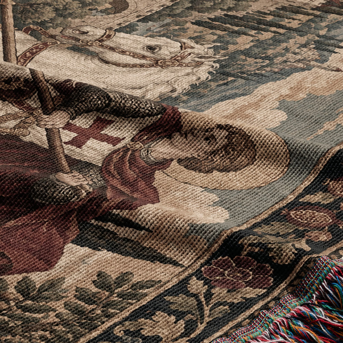 CalmNestStyle Saint George The White Horse jacquard woven blanket