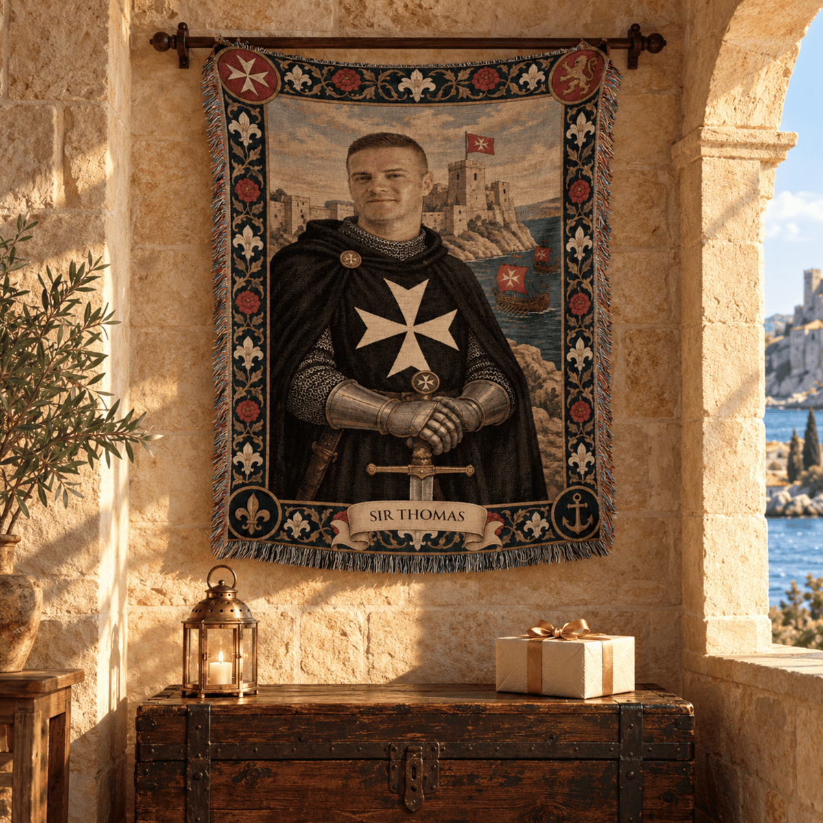 MyDesigns Hospitaller Knight of Malta - Your Portrait, Woven jacquard woven blanket