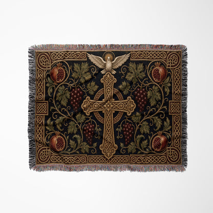 CalmNestStyle Cross of the True Vine jacquard woven blanket