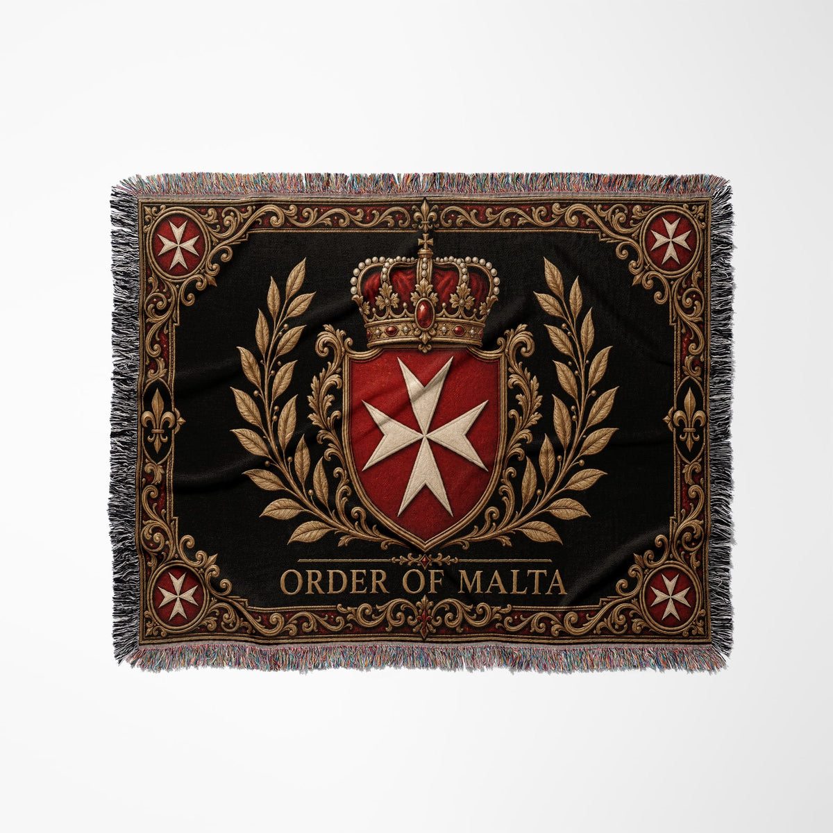 CalmNestStyle Order of Malta Crown and Gold Laurel Woven Blanket jacquard woven blanket