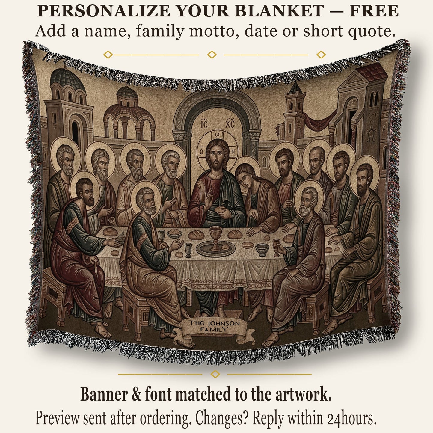 MyDesigns Holy City Last Supper Horizontal Tapestry - Byzantine Icon jacquard woven blanket