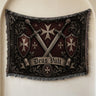 Medieval Wall Hanging – Deus Vult Crossed Swords Woven Blanket, Grey Frame
