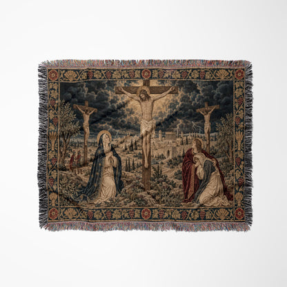 CalmNestStyle Golgotha Crucifixion Scene jacquard woven blanket