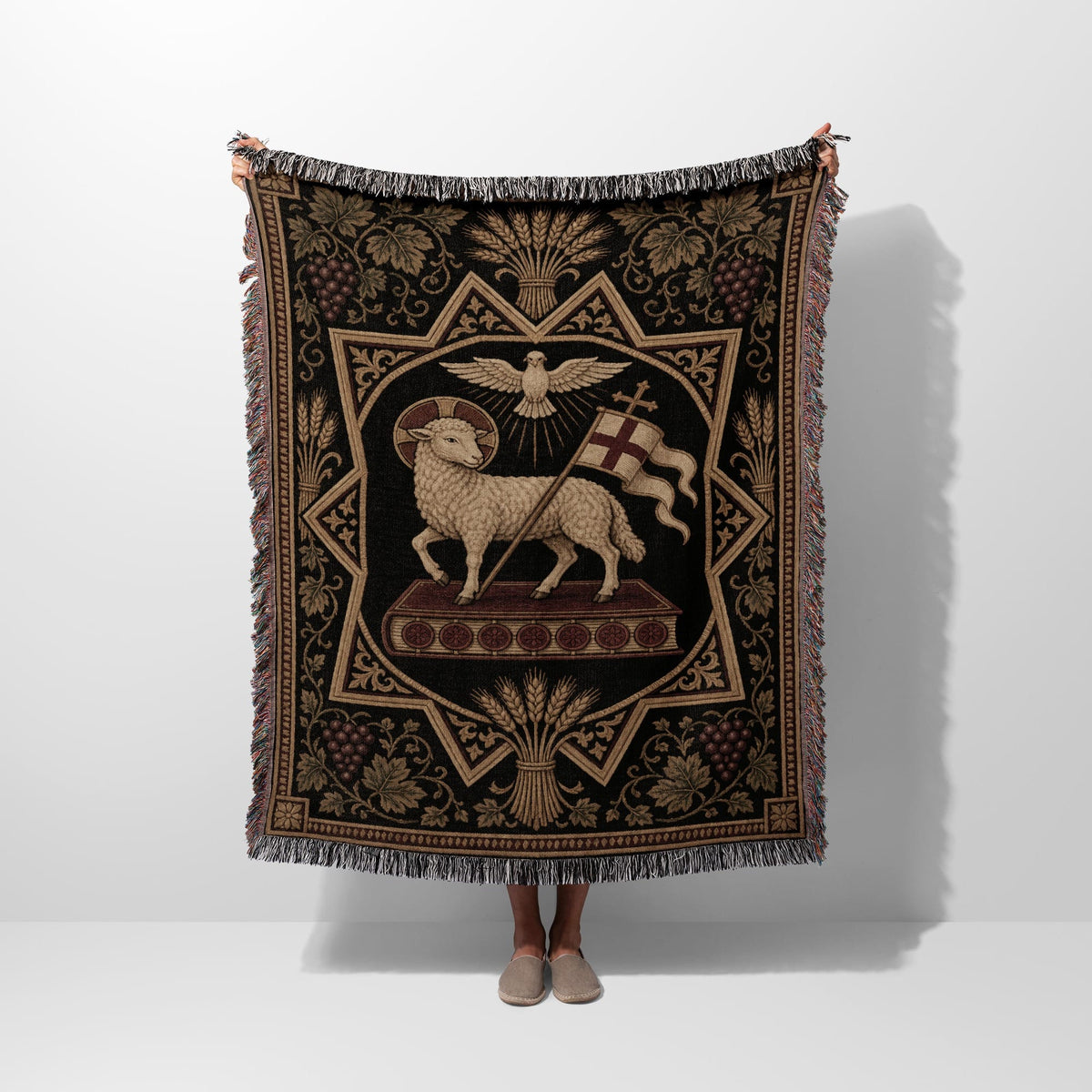 CalmNestStyle Divine Lamb & Dove Tapestry Woven Blanket jacquard woven blanket