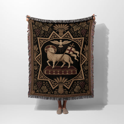 CalmNestStyle Divine Lamb & Dove Tapestry Woven Blanket jacquard woven blanket