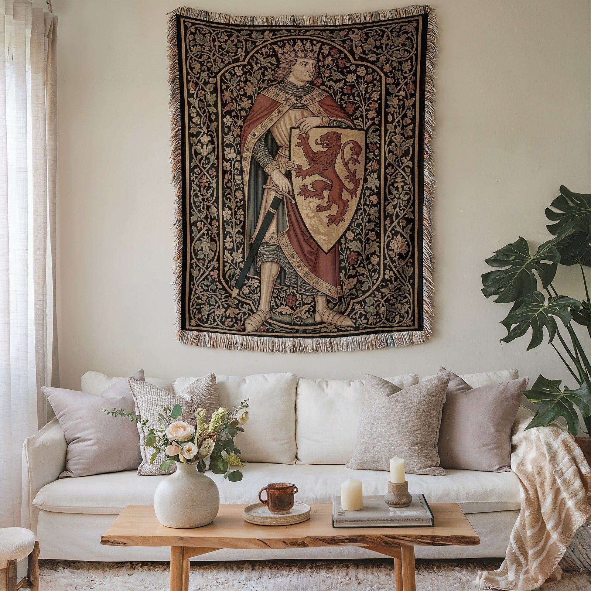 Medieval Knight Holding Shield Wall Tapestry Decor