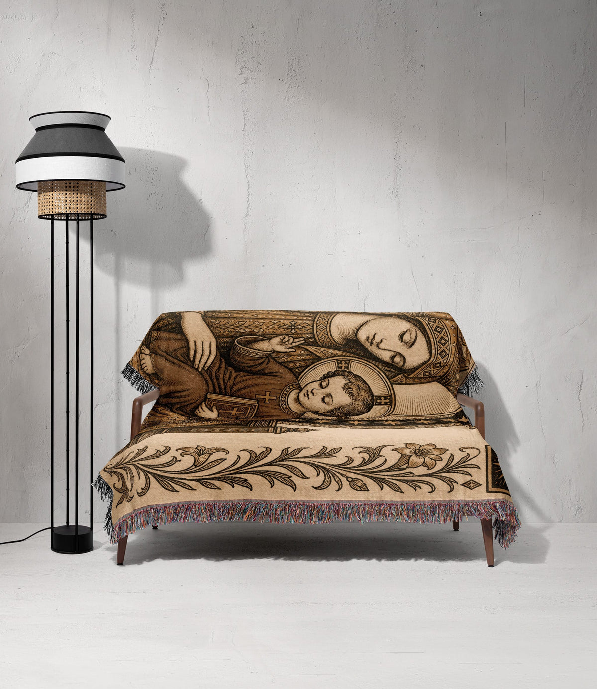 CalmNestStyle Madonna and Child in Gold jacquard woven blanket