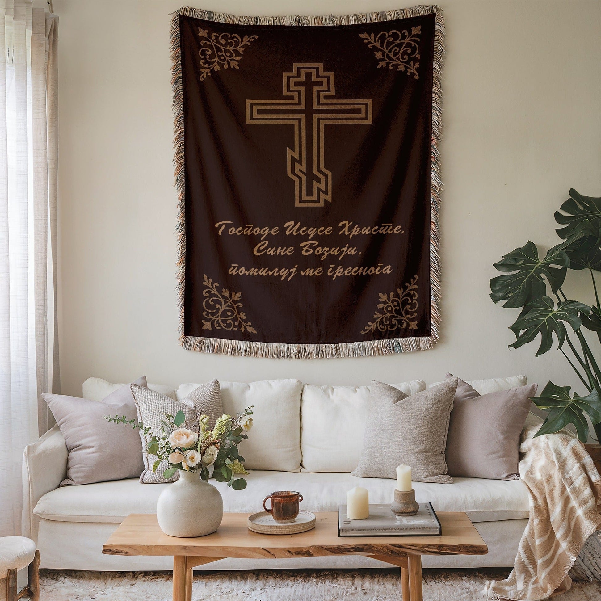 Elegant Cross Design Tapestry for Home Wall Decor