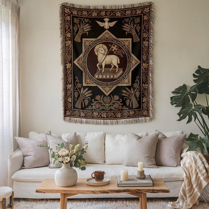 Decorative Wall Tapestry with Lamb and Cross Design