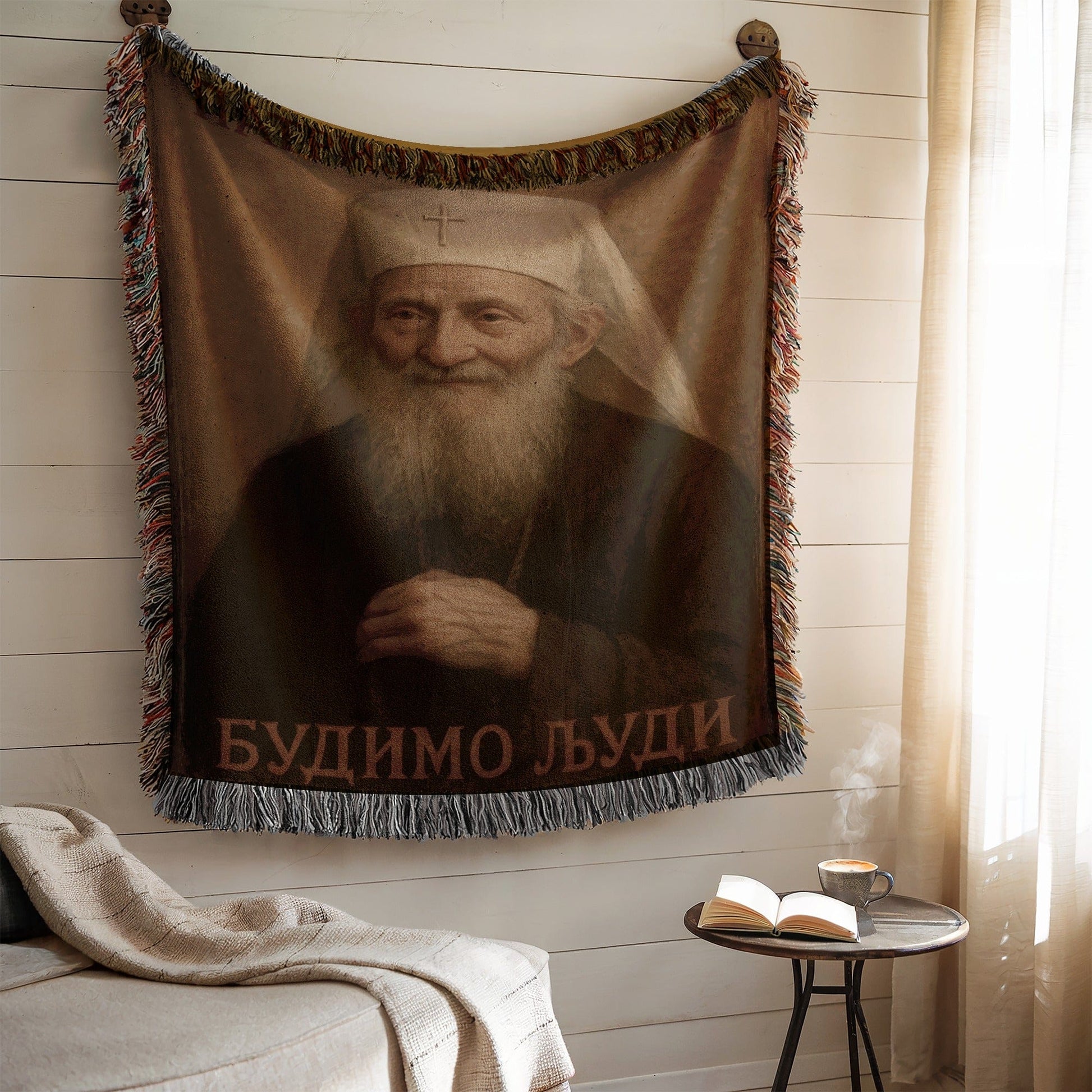Budimo Ljudi Blanket with Image of Elderly Clergyman