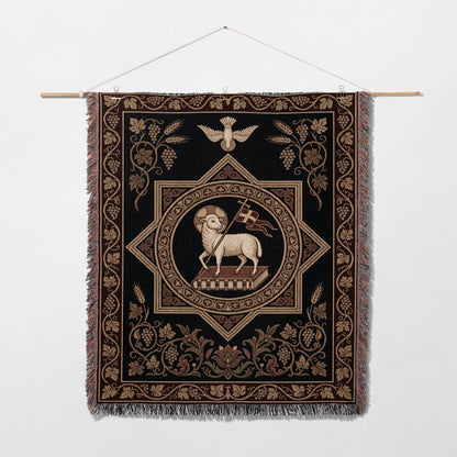 CalmNestStyle Agnus Dei Sacred Lamb Holy Spirit Ornate Design Woven Blanket jacquard woven blanket