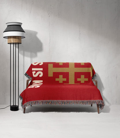 CalmNestStyle Jesus Is King Jerusalem Cross Woven Blanket jacquard woven blanket