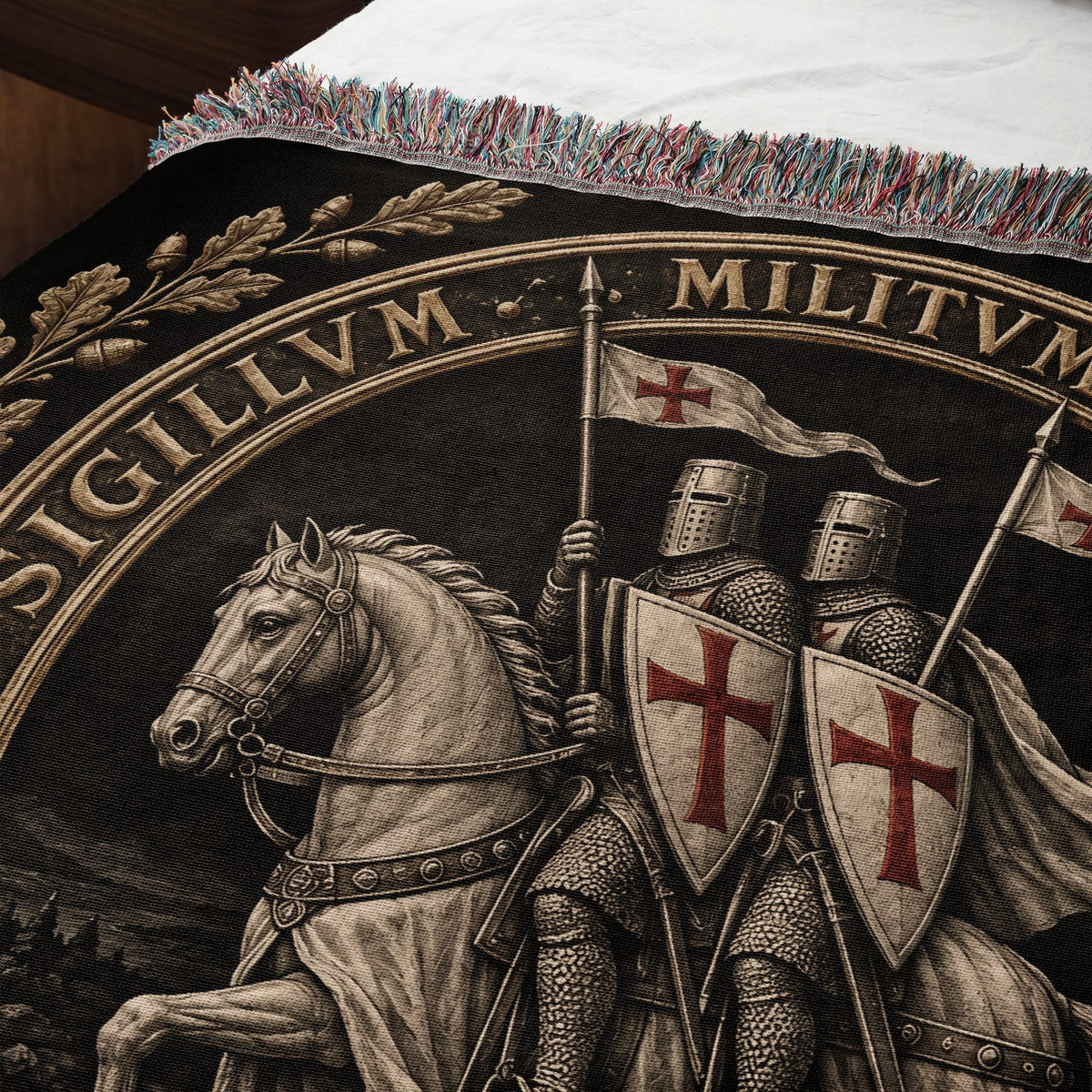 CalmNestStyle Sigillum Militum Xpisti Templar Seal in Silver jacquard woven blanket