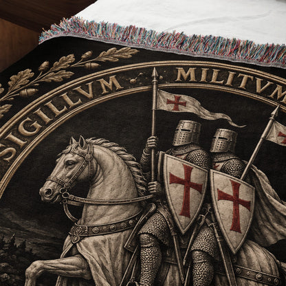CalmNestStyle Sigillum Militum Xpisti Templar Seal in Silver jacquard woven blanket