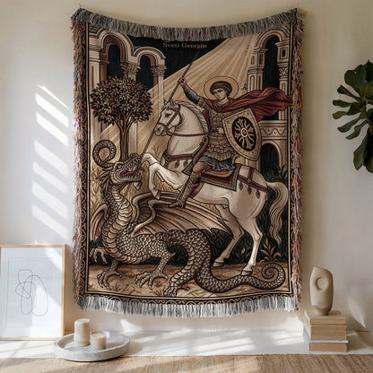 Medieval Warrior and Dragon Wall Tapestry Product