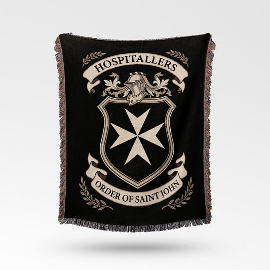 Black blanket featuring the Order of Saint John crest and text.