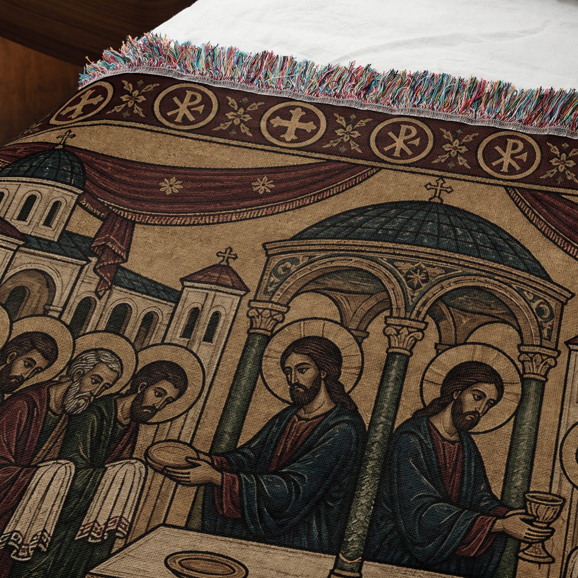 MyDesigns Crimson Last Supper Horizontal Tapestry - Byzantine Woven Throw jacquard woven blanket