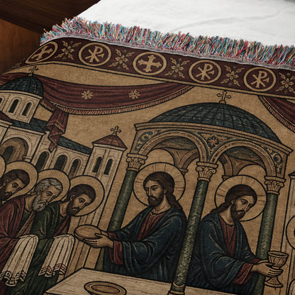 MyDesigns Crimson Last Supper Horizontal Tapestry - Byzantine Woven Throw jacquard woven blanket