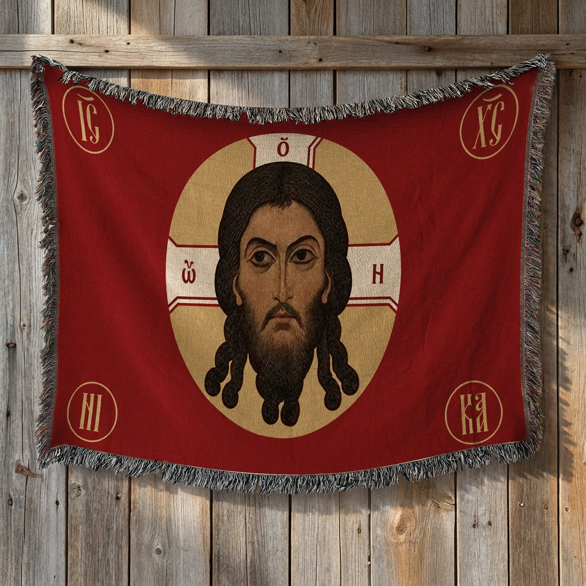 CalmNestStyle Mandylion Holy Face of Christ Flag Woven Blanket jacquard woven blanket