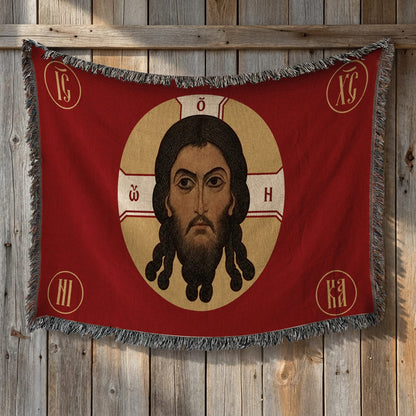 CalmNestStyle Mandylion Holy Face of Christ Flag Woven Blanket jacquard woven blanket