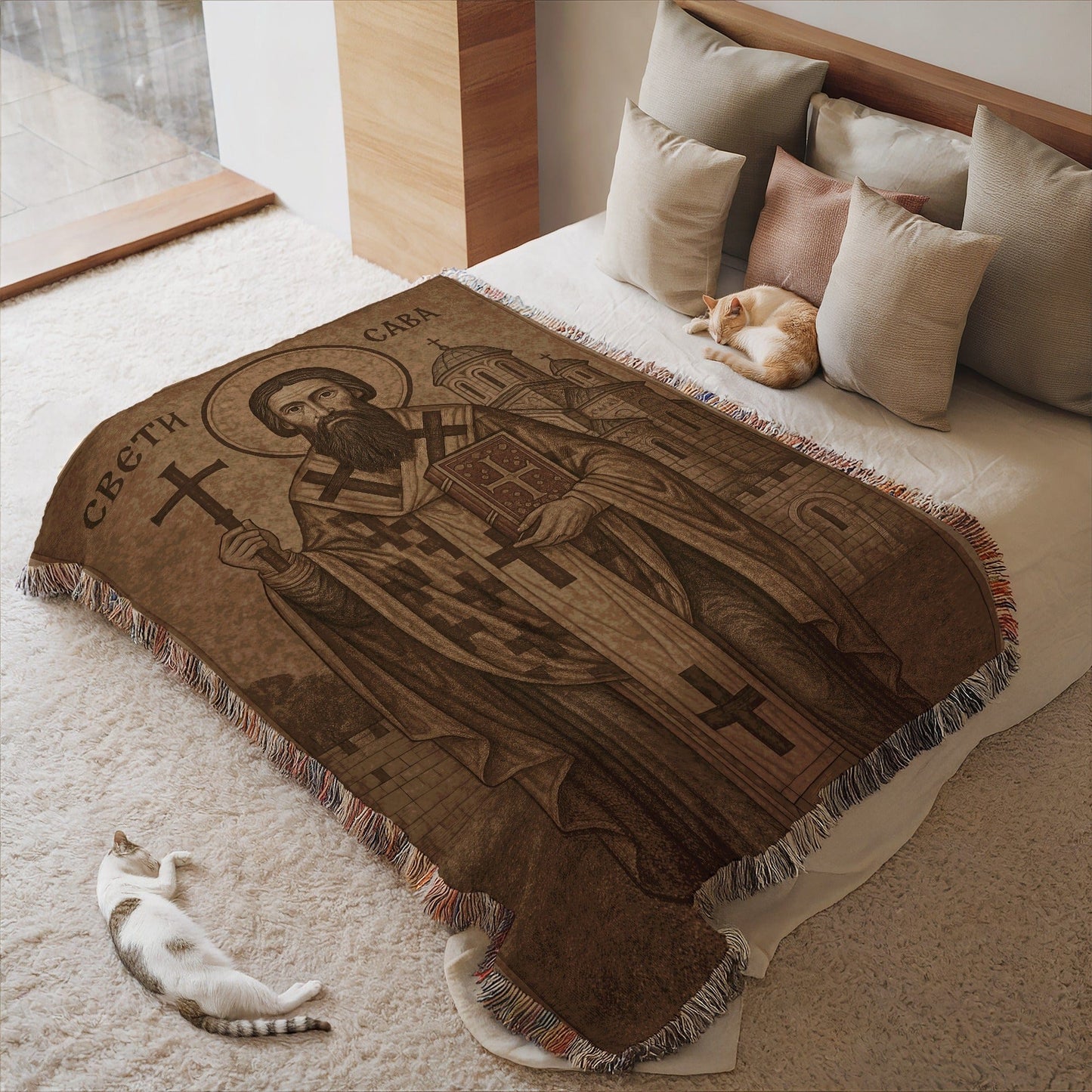 Saint Sava Throw Blanket Portrait with Fringe