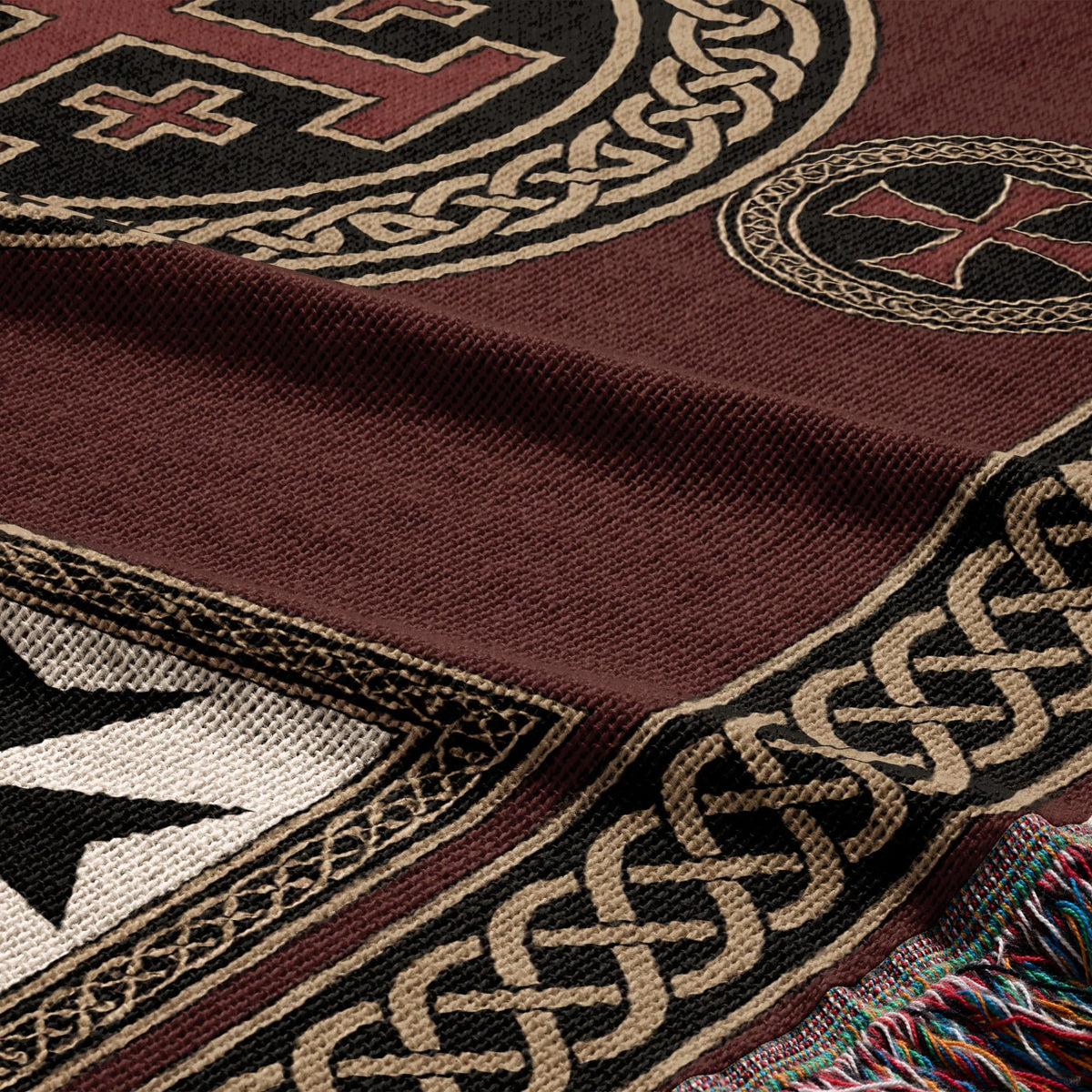 MyDesigns Medieval Tapestry Woven Throw – Burgundy Jerusalem Cross Medallion Blanket jacquard woven blanket