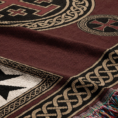 MyDesigns Medieval Tapestry Woven Throw – Burgundy Jerusalem Cross Medallion Blanket jacquard woven blanket