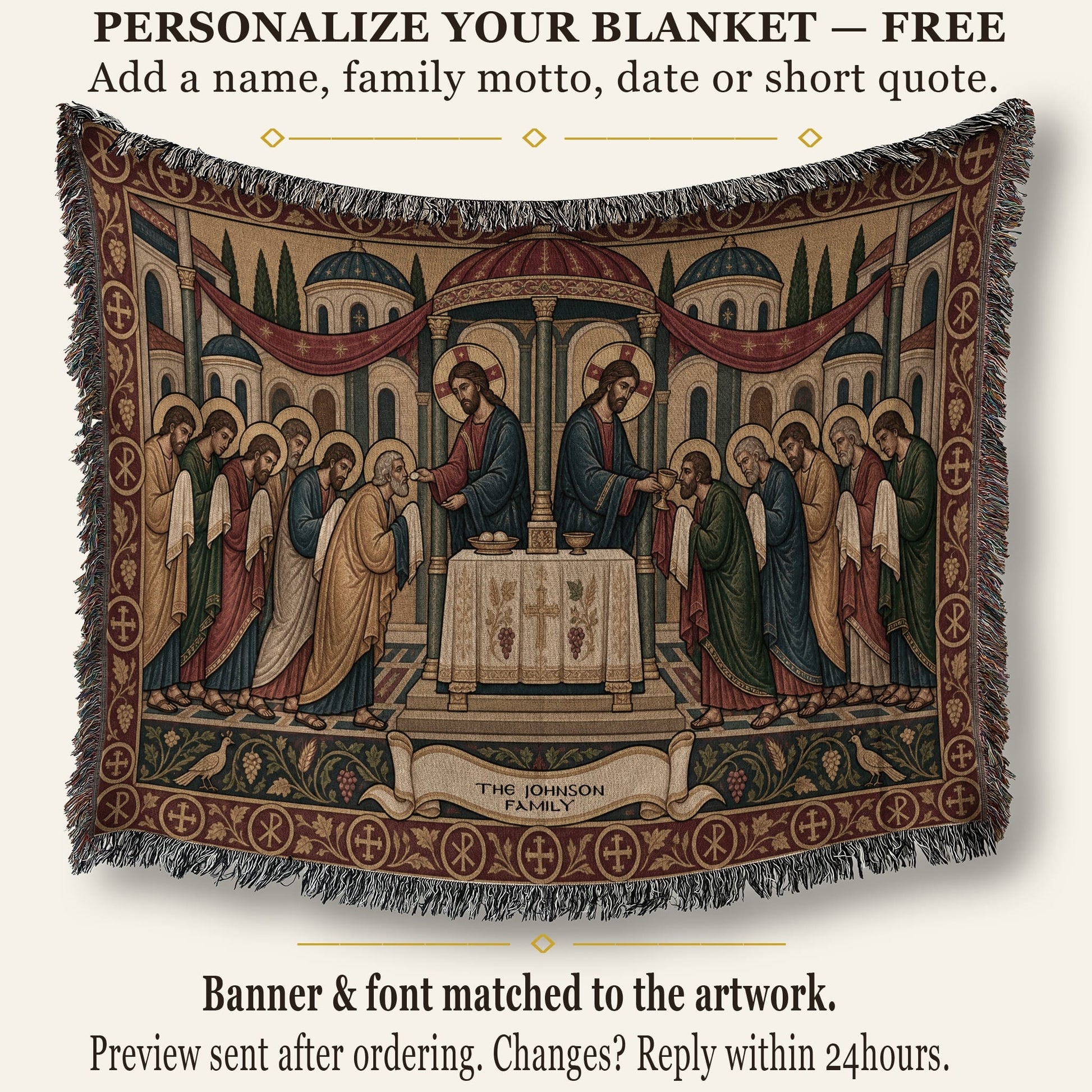 MyDesigns Personalized Communion Horizontal Tapestry - Custom Name Icon jacquard woven blanket
