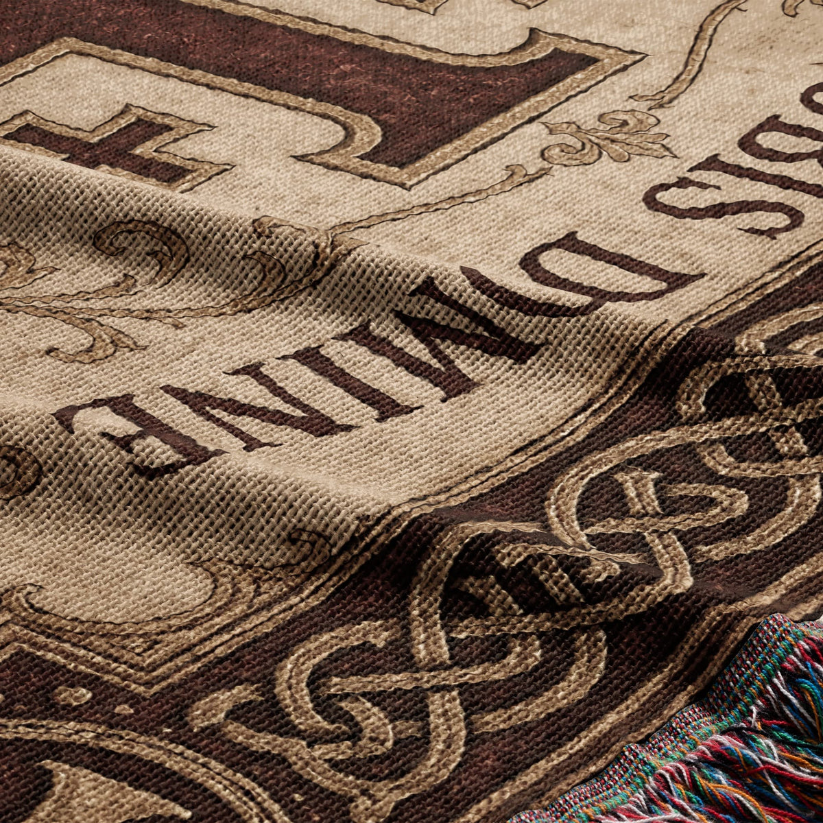 MyDesigns Medieval Tapestry Woven Throw – Non Nobis Domine Sed Nomini Tuo Blanket, Ivory Parchment jacquard woven blanket