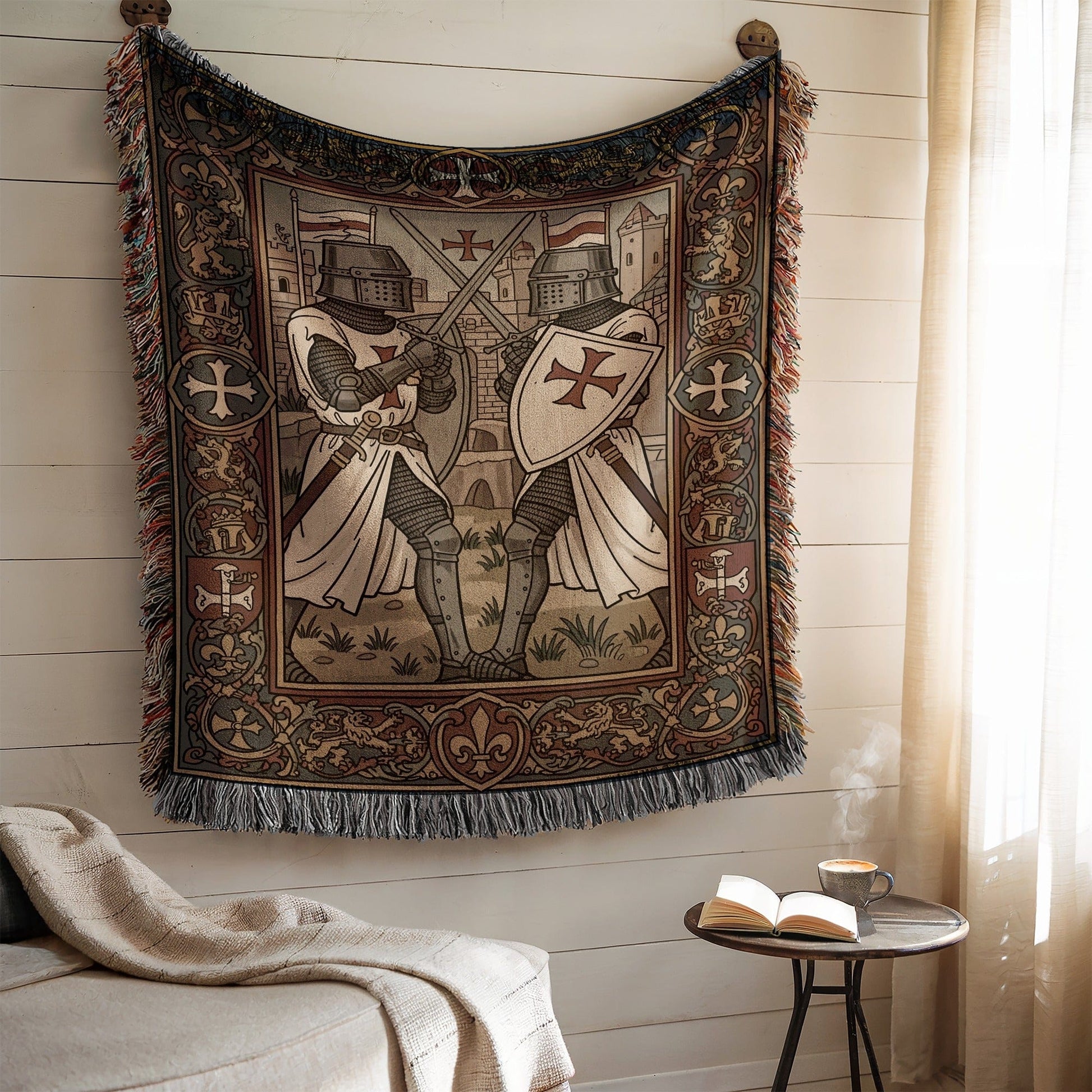 Medieval Knight Tapestry Featuring Two Armored Knights