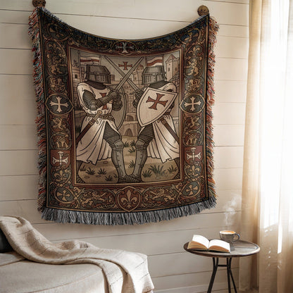 Medieval Knight Tapestry Featuring Two Armored Knights
