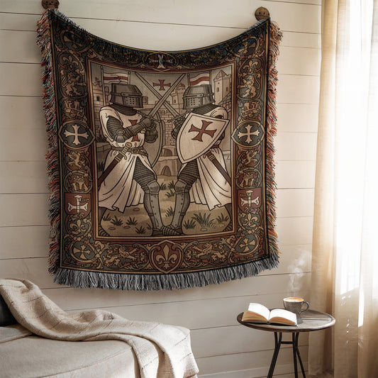 Medieval Knight Tapestry Featuring Two Armored Knights