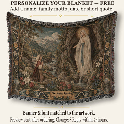 CalmNestStyle Our Lady of Lourdes at the Grotto jacquard woven blanket