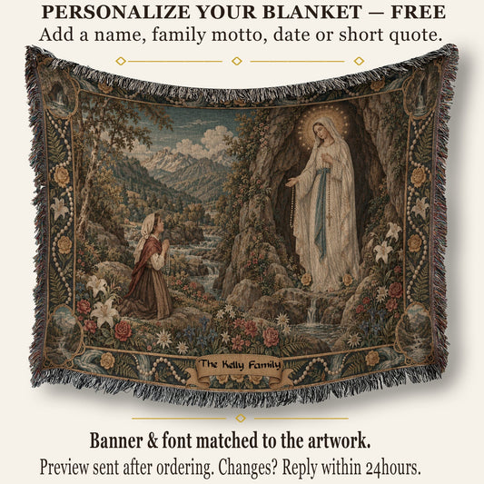 CalmNestStyle Our Lady of Lourdes at the Grotto jacquard woven blanket