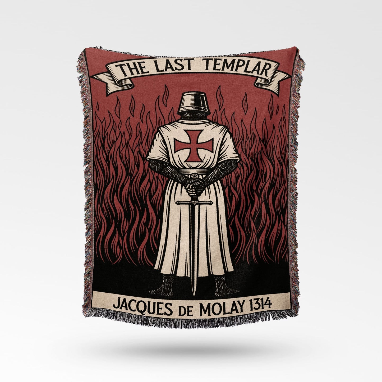 The Last Templar Jacques de Molay 1314 blanket with flames.