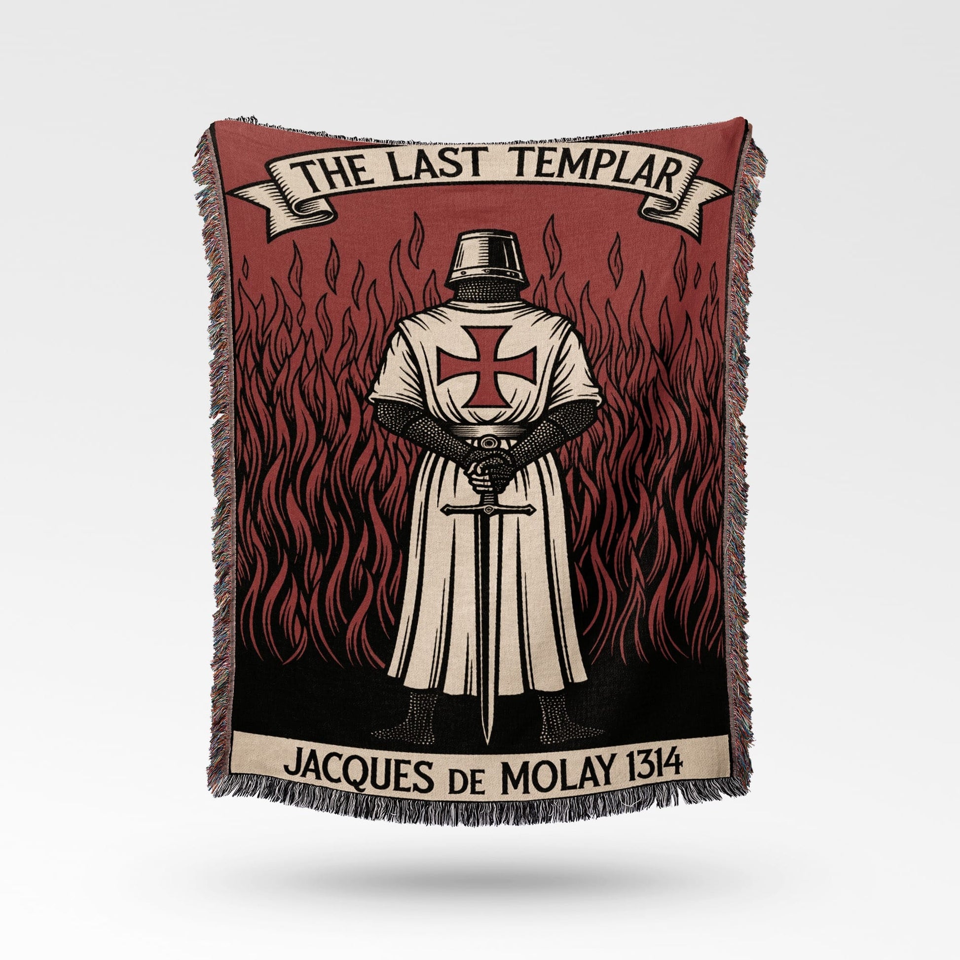The Last Templar Jacques de Molay 1314 blanket with flames.