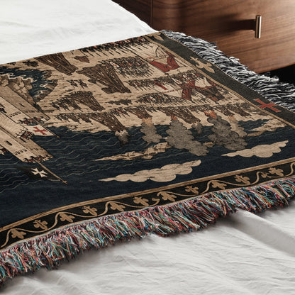CalmNestStyle Crusader Harbor Siege I Ships at the Chain Tower jacquard woven blanket