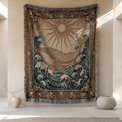 Majestic Whale Sun Waves Tapestry Art Decor