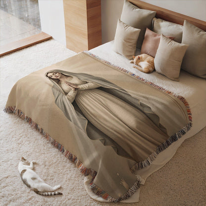 Serene Image of Woman with a Hooded Cloak Blanket