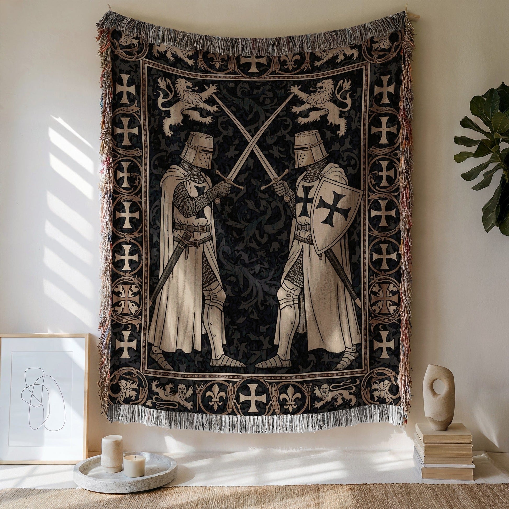 Medieval Knights and Fleur-de-Lis Tapestry Wall Art
