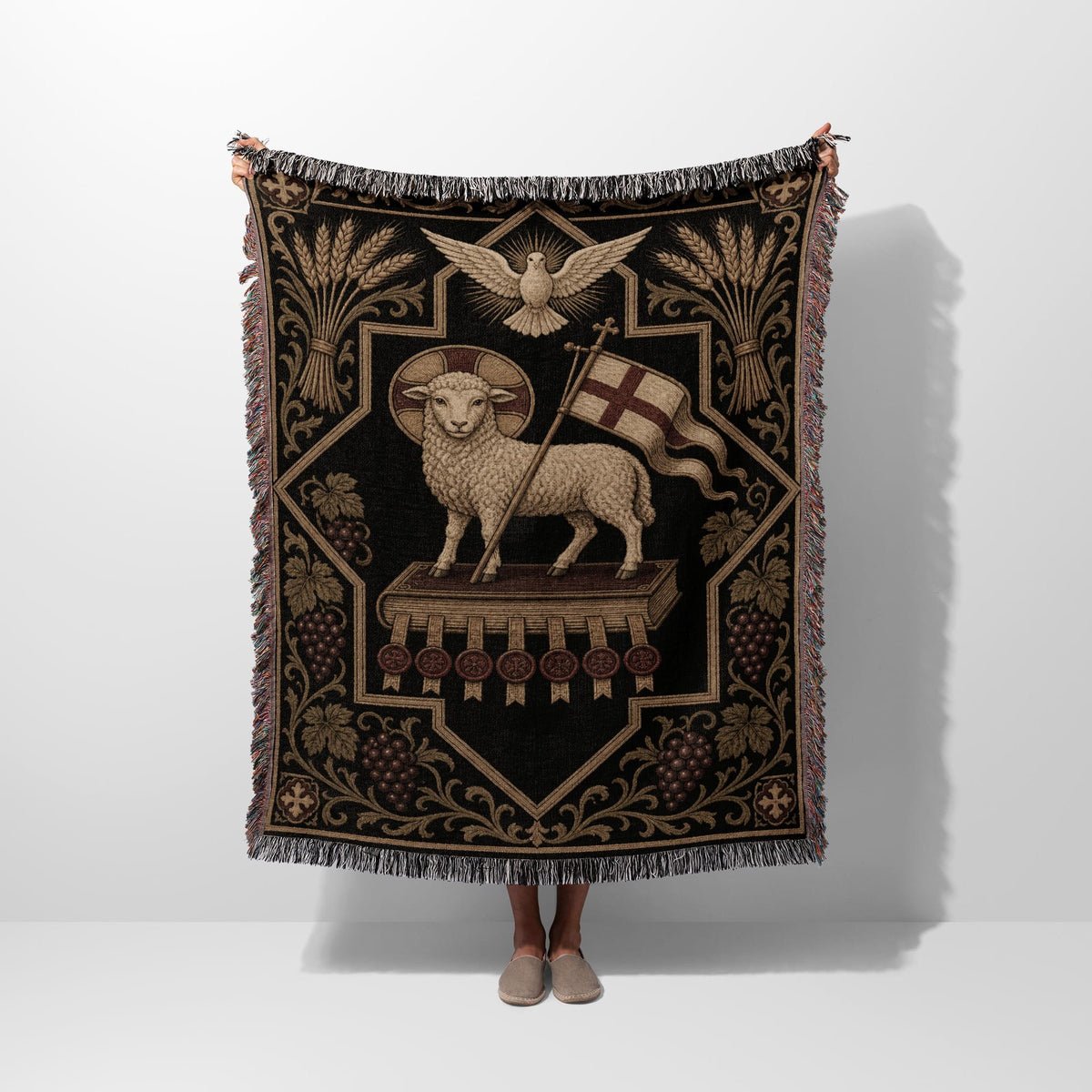 CalmNestStyle Dark Academia Lamb Icon Woven Blanket jacquard woven blanket