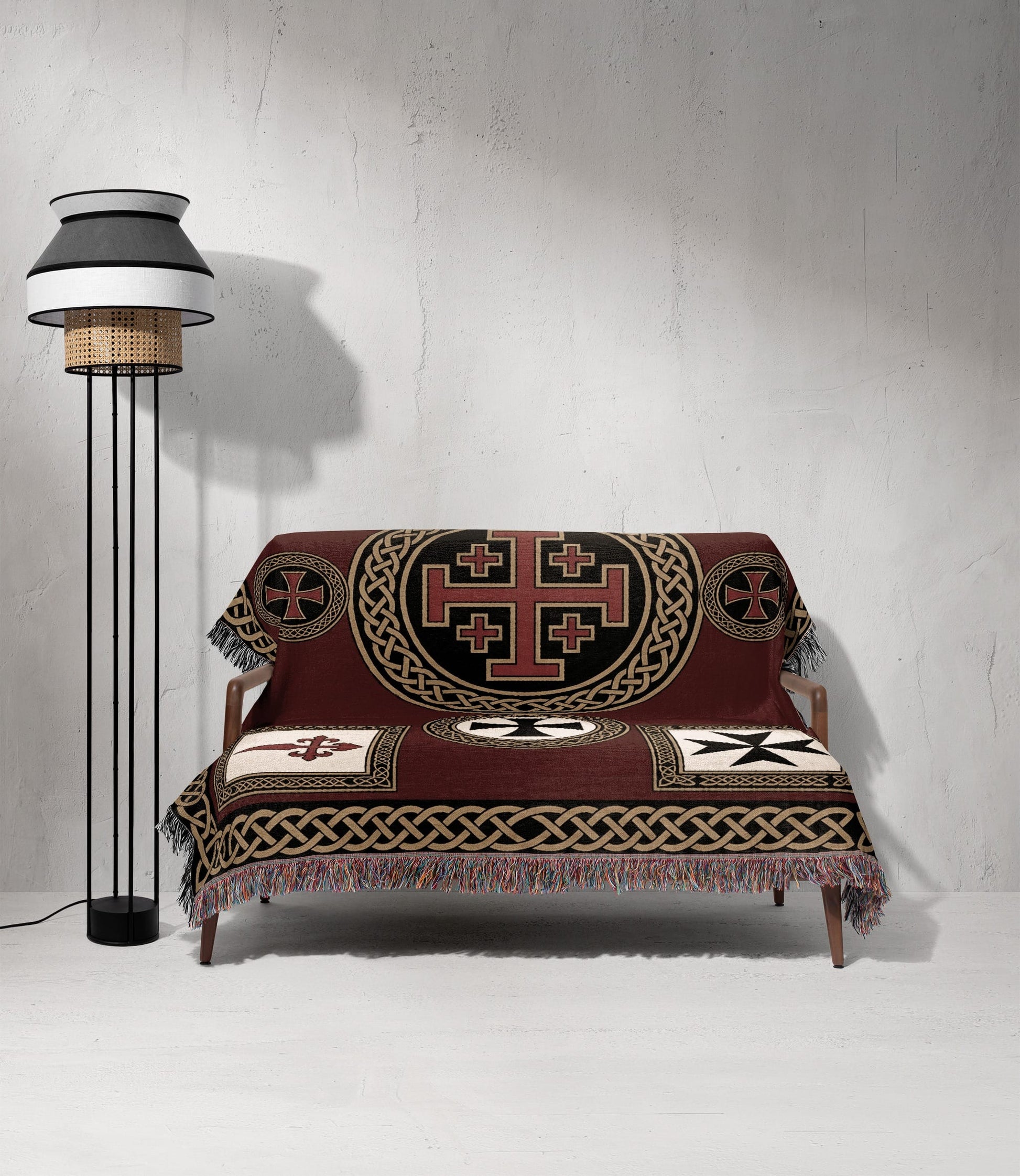 MyDesigns Medieval Blanket – Crusader Orders Medallion Woven Throw, Jerusalem Cross jacquard woven blanket