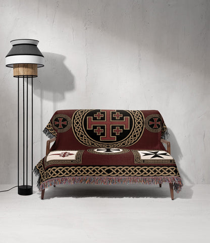 MyDesigns Medieval Blanket – Crusader Orders Medallion Woven Throw, Jerusalem Cross jacquard woven blanket