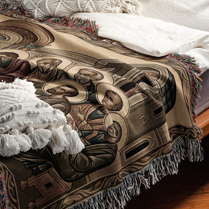 MyDesigns Warm Gold Last Supper Horizontal Tapestry - Byzantine Icon jacquard woven blanket