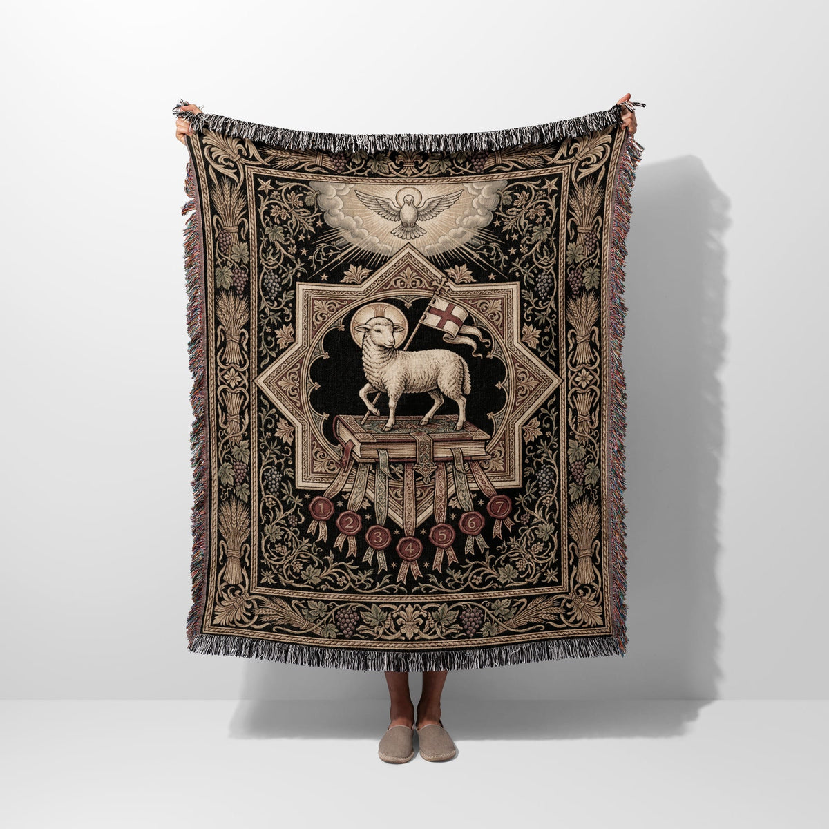 CalmNestStyle Sacred Lamb & Dove Art Woven Blanket jacquard woven blanket
