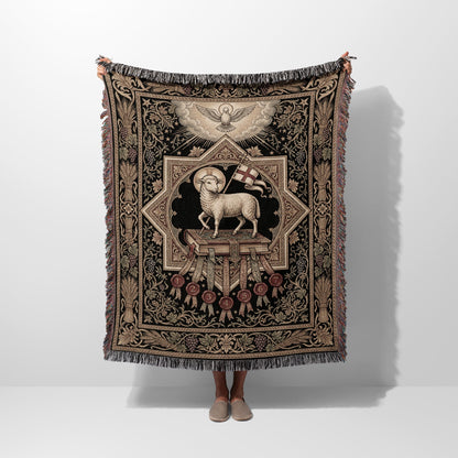 CalmNestStyle Sacred Lamb & Dove Art Woven Blanket jacquard woven blanket