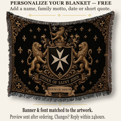 CalmNestStyle Order of Saint John Hospitallers Black and Gold Crest Woven Blanket jacquard woven blanket