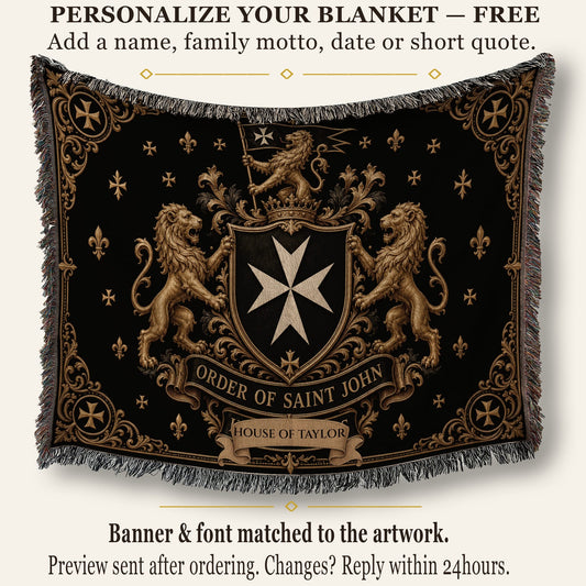 CalmNestStyle Order of Saint John Hospitallers Black and Gold Crest Woven Blanket jacquard woven blanket