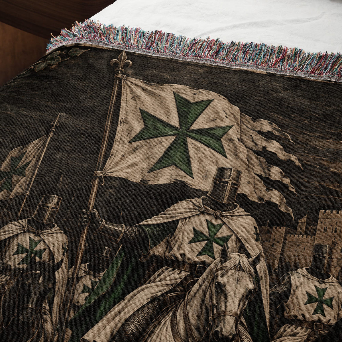 MyDesigns Saint Lazarus Host I Green Maltese Crosses at Dusk jacquard woven blanket